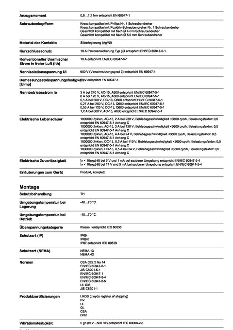 Technical specifications sheet for XB4BD21 2 Position Selector Switch With Metal Bezel including installation and operational standards.