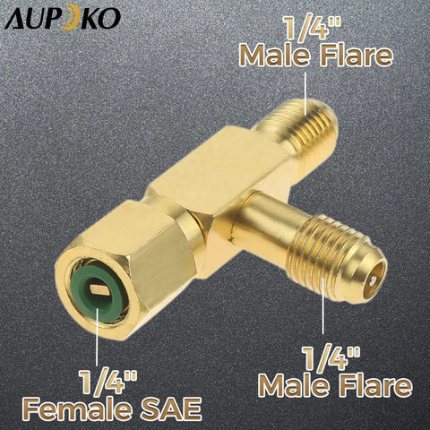 Quick Coupler Access Tee For Vacuum Gauges And Deep Vacuum Pumps, One Quarter Inch Valve Core Tee Adapter With Swivel Connector