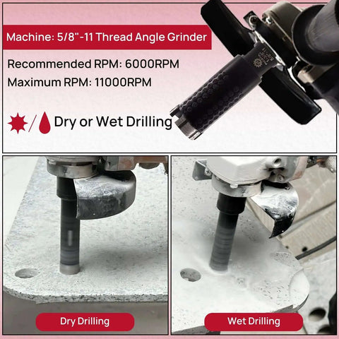 Premium Diamond Core Drill Bit For Dry Or Wet Drilling, 1 3 8 Inch Diameter, Laser Welded Hole Saw, 5 8 Inch Thread 11, For Granite Marble Concrete Quartz, Pro Grade Durable Grit 25 35, FOCSTOL in dry and wet drilling action