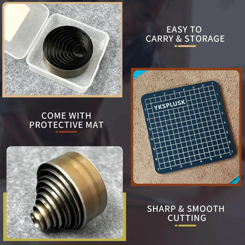 Leather Circle Cutter Set, 7 Piece Circle Punch Tool Kit 20mm To 50mm in a case with cutting mat, carbon steel dies for DIY crafts