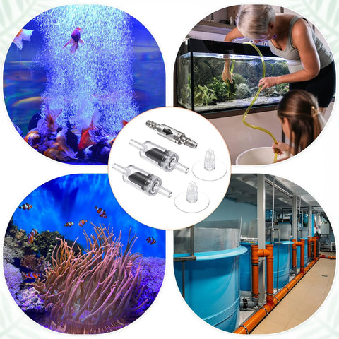 M MeterXity aquarium check valve set: stainless steel 1‑way valve with 2 plastic check valves and 2 suction cups
