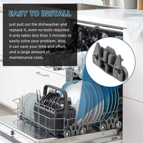 Lower Dishwasher Rack Wheel Kit W10195416V W10195416 4245021 AP4567523 Replacement Wheels on installed dishwasher rack