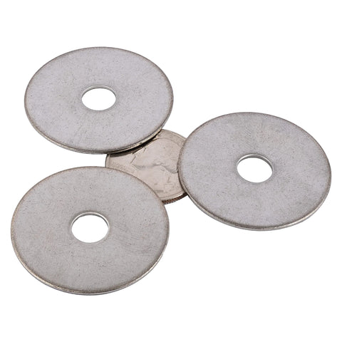 Four 5/16 inch stainless fender washers, 1-1/4 inch outer diameter, 304 stainless steel