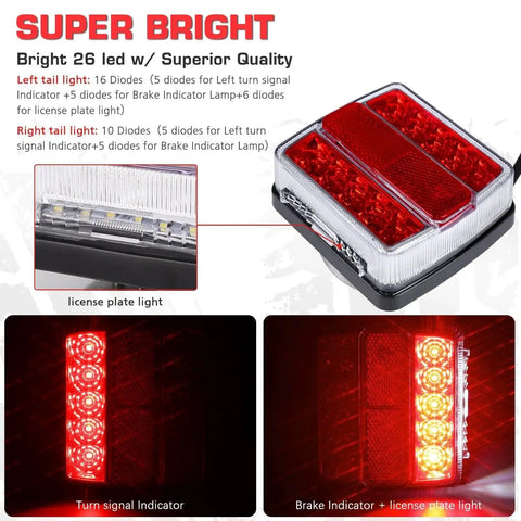 Linkitom magnetic LED trailer light kit front view with red brake/turn signals and license plate light.