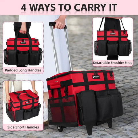 Rolling Cleaning Caddy With Wheels Large Capacity 40L showing detachable trolley, shoulder strap, and multiple carrying options