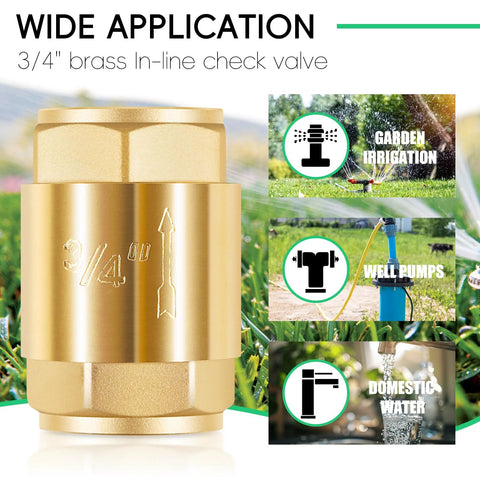 2-pack brass 3/4 in IPS inline check valve for water supply with backflow prevention.