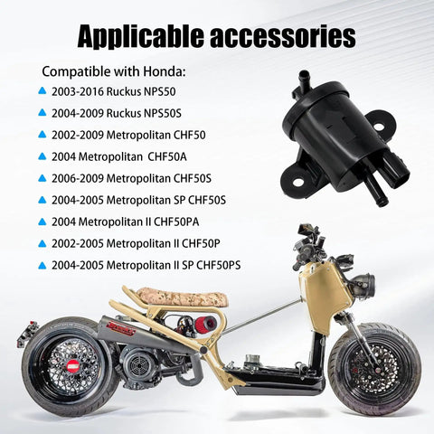 Plug And Play Electric Fuel Pump Replacement For Honda Metropolitan CHF50 2002 2009 And Honda Ruckus NPS50 2003 2016 shown with compatibility chart