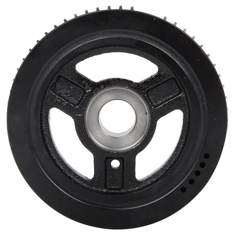 Front view of a black Beefed Up Harmonic Balancer Replacement for Mazda 3 2007 to 2013, Mazda 6 2006 to 2007, and Mazda CX7 2007 to 2012.