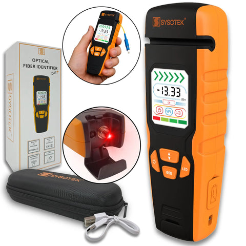 Optical fiber identifier OFI handheld tester, orange/black, 4-piece kit with case and USB-C cable