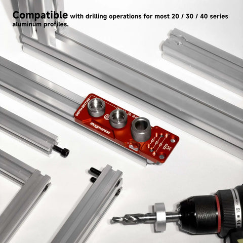 Pro Grade Beefy All Metal Aluminum Profile Drill Guide Kit With Access Hole Jig, Step Drills, Drill Bushings, Red Black