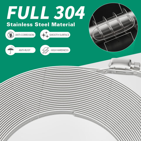 Hose clamp kit, 30ft, 304 stainless steel worm-gear clamps with holes and 15 fasteners