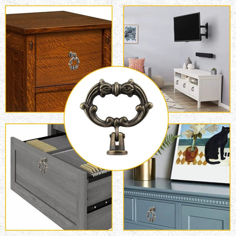 Antique Bronze Drop Ring Cabinet Pulls Set Of Six Heavy Duty Zinc Alloy Drawer Pulls for cabinets and dressers installation