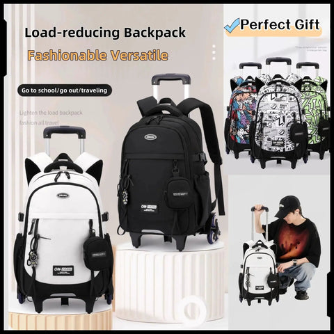 Rolling Backpack for Boys With Wheels Classic Trolley School Bag for Kids, various colors displayed with model