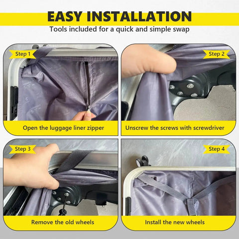 Luggage Wheels Replacement Kit For Suitcases Universal Spinner Wheels Wear Resistant Mute Casters Left And Right Replacement Caster Set Repair Kit For Most Luggage And Travel Trunks installation steps