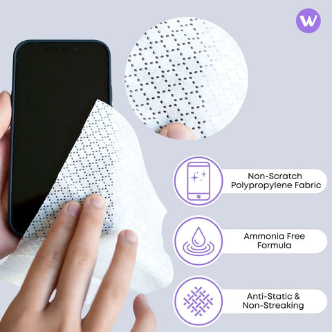 Cleaning a smartphone with Lens Cleaning Wipes For Glasses And Screens Streak Free Scratch Free 192 Wipes