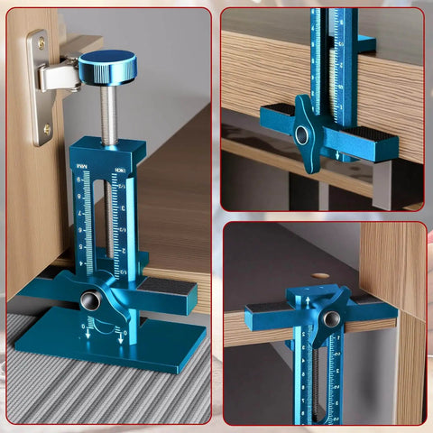 3 in 1 Cabinet Door Mounting Jig With Adjustable Clamp And Quick Hole Opener Aluminum Alloy Positioner in blue
