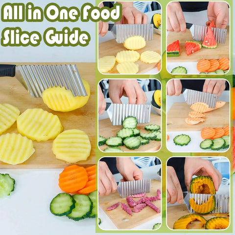 Crinkle Cutter Wave Blade Slicer For Potatoes Carrots And Fruits FANTEXY Stainless Steel shown cutting vegetables