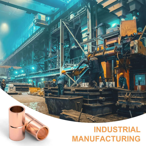 HINZIC copper straight coupling fittings, 2 pcs, 1/4 in ID, rolled tube stop sweat ends for HVAC solder joints