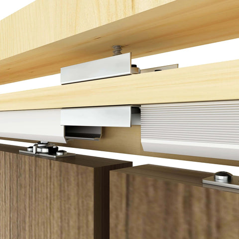 Close-up view of Pocket Door Frame Kit With 220 Lbs Two Way Soft Close For Double Doors 48 To 72 Inches Wide And 80 Inches High DIY