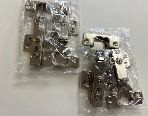 32 Hole Full Overlay Soft Close Cabinet Hinges For Kitchen Cabinets 35 Millimeter 3 Way Adjustable Clip On Plate Brushed Steel Gray Finish Easy Installation Heavy Duty Built To Last Modern Contemporary Hardware in packaging