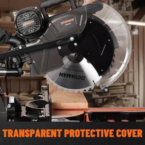 Powerful 12 Inch Dual Bevel Sliding Miter Saw With Ambidextrous Operation And Laser Guide Dovaman 3800 RPM cutting wood