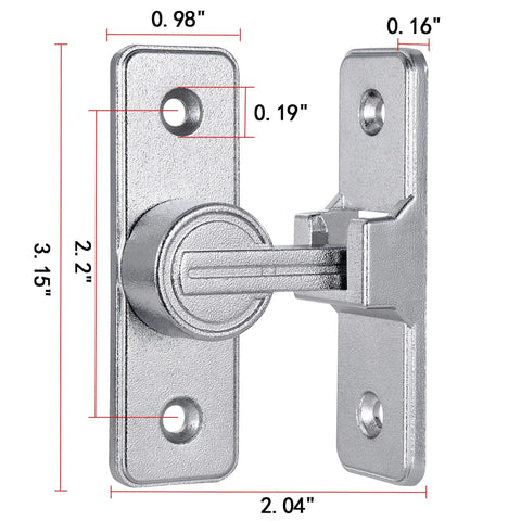 Right Angle Barn Door Latch Hardware For Sliding Doors Zinc Alloy Gate Lock Flip Gate Door Latch For Bathroom Cabinets No Fuss Install Built Tough Security Snap On Design, front view with measurements.