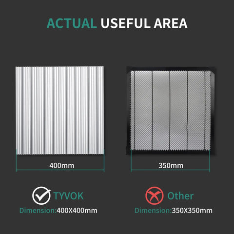 Comparison of 400x400mm and 350x350mm aluminum panels for Modular Honeycomb Laser Bed 400x400 For Laser Engraving And Cutting Aluminum Panel Work Table Adjustable Y Axis Easy Assembly Desktop Protection Heat And Smoke Dissipation Replaceable Panels For Long Lasting Engraving By Puikos.