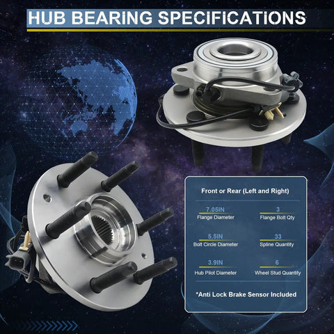 Two Pack Front Wheel Bearing And Hub Assembly 4WD Compatible With 2014 To 2018 Silverado 1500, 2015 To 2020 Tahoe Suburban