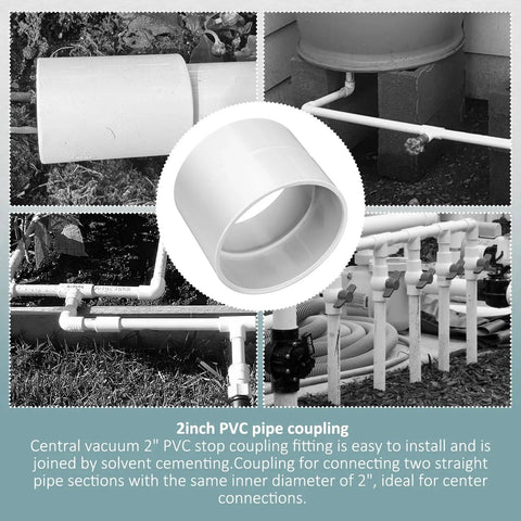 Image of 5 Pack Central Vacuum Stop Coupling Fittings 2 Inch PVC for Rough In Install Replacement DIY Friendly Easy to Install Durable Home Vacuum System Parts From GULUANT Durable Heavy Duty Construction, showing installation examples and close-up view.