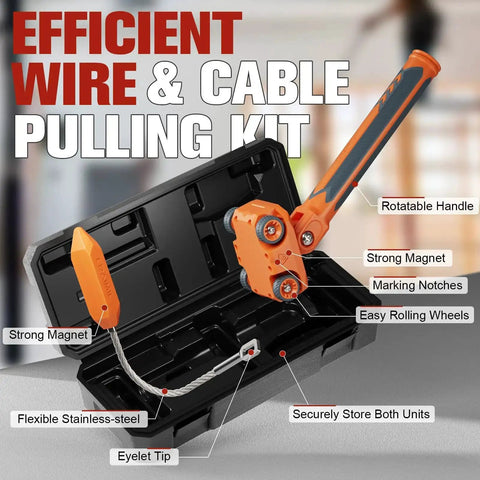 Powerful Magnetic Wire Puller For Electrical Wiring With Rare Earth Magnets And Stainless Steel Leader, includes case
