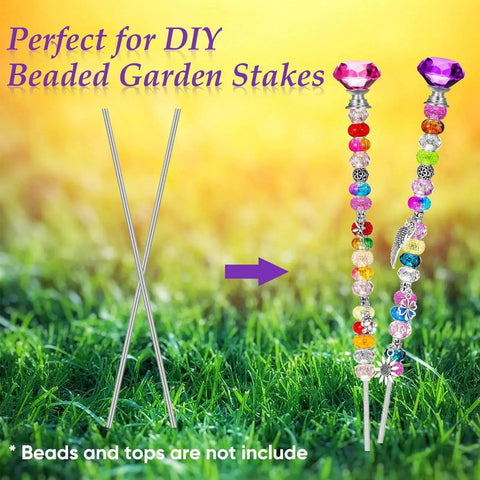 Stainless Steel 4mm Threaded Rods With Hex Nuts 12in Garden Stakes Kit 24 Pcs shown with potential DIY beaded design.