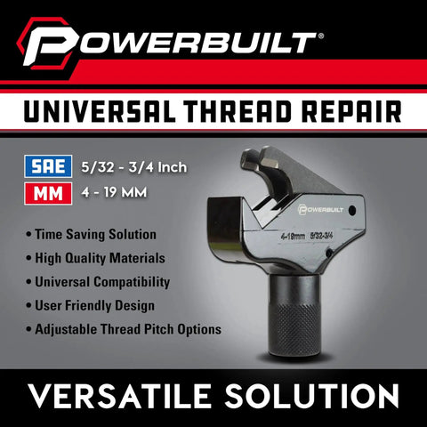 Universal Thread Repair Tool For SAE And Metric Threads With Adjustable Pitch, close-up view in packaging