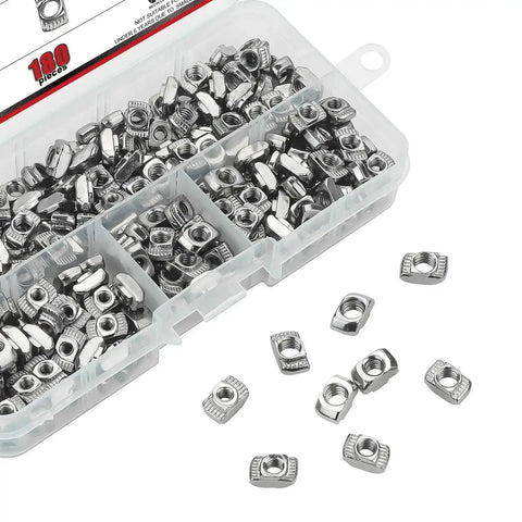 Hammer Head T Slot Nut Kit For Aluminum Profiles, 180 Piece 2020 Series M3 M4 M5 Drop In Fasteners, Carbon Steel