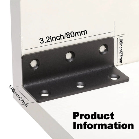 Heavy Duty L Bracket Set 10 Pack 3.2 Inch Shelf Brackets 90 Degree Corner Braces For Wood Shelves Black Metal Supports 80mm
