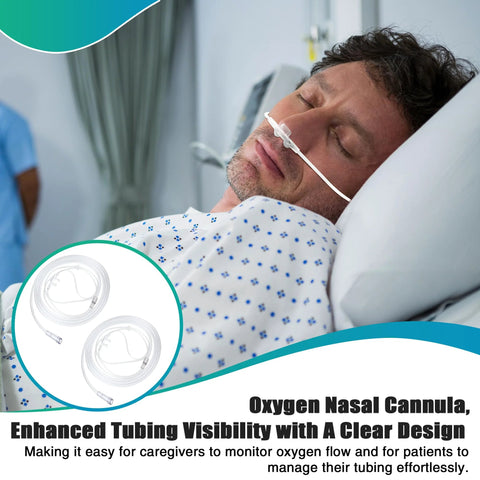 Anglechic 10-pack adult oxygen nasal cannula with transparent tubing and curved nose piece, 7 ft length.