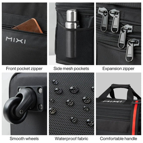 Expandable Rolling Travel Bag With Wheels For Men And Women, 58L Base Capacity Expands To 90L Or 120L, bag details close-up
