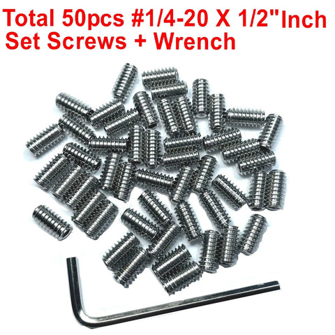 Assortment of 50 Piece Set Screws Kit 1/4-20 X 1/2 Inch Hex Socket Grub Screws With 1/8 Inch Allen Wrench, 304 Stainless Steel