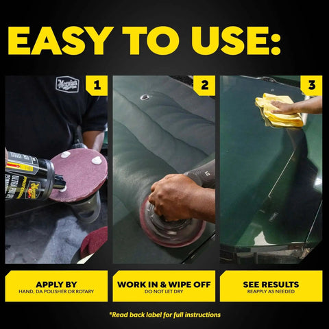Ultra Pro Speed Compound M11032 Heavy Duty Compound application on car surface with DA polisher and hand wiping for best results