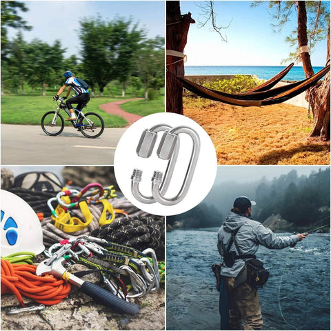 20 Pieces Stainless Steel One Quarter Inch Chain Links With M6 Oval Quick Link Carabiners for camping, hiking, hammocks, outdoor use