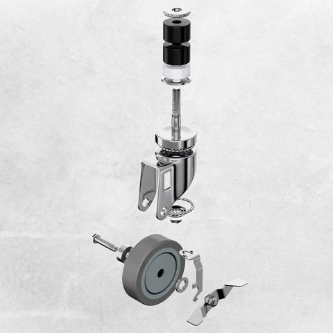 Exploded view of a 4-Inch Table Casters Set Of 4 With Expanding Stem Stainless Steel Locking Non Marring Rubber Wheels For Kitchen Prep Tables