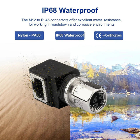 IP68 waterproof RJ45 To M12 X Coded 8 Pin Adapter 360 Degree Rotatable Shielded Industrial Ethernet Connector for Cat6a