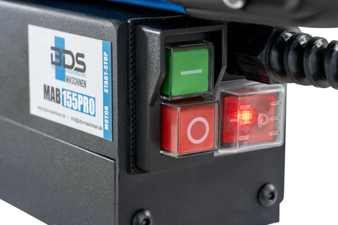 Close-up of Ultra Compact Magnetic Drill With LED Light And Rear Mounted Control For Easier Handling, 110 Volt Power, CS Unitec MAB 155PRO