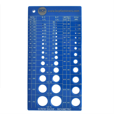 Easy Read Screw Thread Gauge Metric And Sae, Quick Size Finder That Recommends Drill Bit And Tap Size For Screws, durable thick plastic