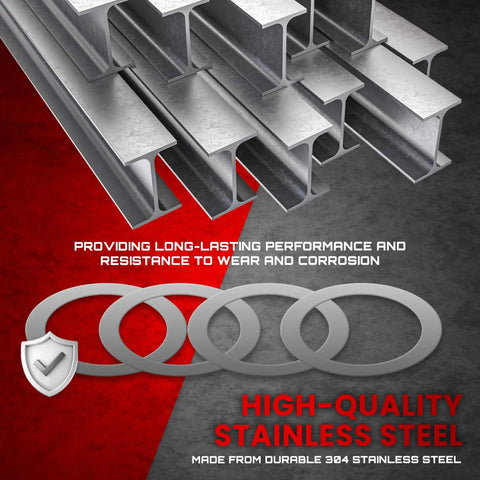 Muzzle Shim Kit 5/8x24 For 30 Caliber Platforms Including.30.308 7.62 And 300 Blackout With Twenty Stainless Washers In Five Thicknesses 0.004 0.008 0.012 0.020 0.040 In For Precise Clocking Of Brakes And Flash Hiders, showing durable 304 stainless steel construction and various shim sizes.