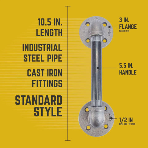 Industrial Pipe Barn Door Handle 6 Inch Rustic Farmhouse Heavy Duty Hardware Set With Steel Grey Iron Fittings Flanges And Pipes