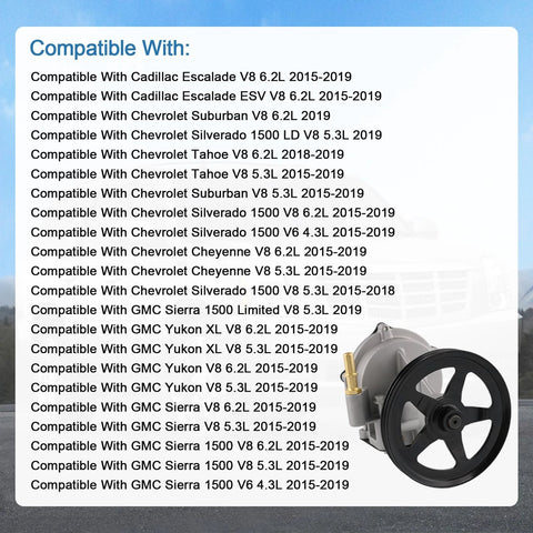 RADHLBNIU vacuum pump with black pulley; compatible Cadillac Escalade, Chevrolet Suburban/Silverado, GMC Sierra/Yukon