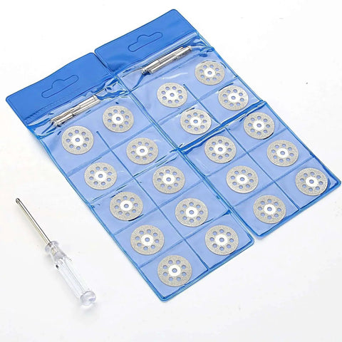 Pro Grade Heavy Duty 20 Pack Diamond Cutting Discs Kit For Dremel Rotary Tools, 22mm Diamond Wheels, Includes 4 Mandrels And Screwdriver