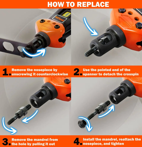 Heavy Duty Rivet Nut Tool Kit With 16 Inch Rivet Gun Including 12 Interchangeable Mandrels And 200 Rivet Nuts For Metal Wood Auto Projects Rugged Carry Case Labor Saving Hand Riveter assembly instructions