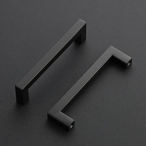 Square Cabinet Pulls 10 Pack 5 Inch Matte Black Cabinet Handles For Cupboards And Drawers Kitchen Hardware For Doors Wardrobes And Furniture Easy To Install And Versatile For Most Color Schemes front view