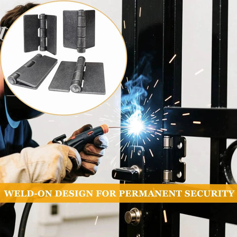 Beefy Heavy Duty Weld On Gate Hinges For Barn Doors And Heavy Gates, 4-1/2 X 4-1/4 Inches, 3/16 Inch Steel, shown being welded on gate
